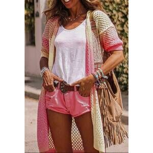 NEW FULL TIME PURCHASE short sleeve eyelet cardigan in ombré